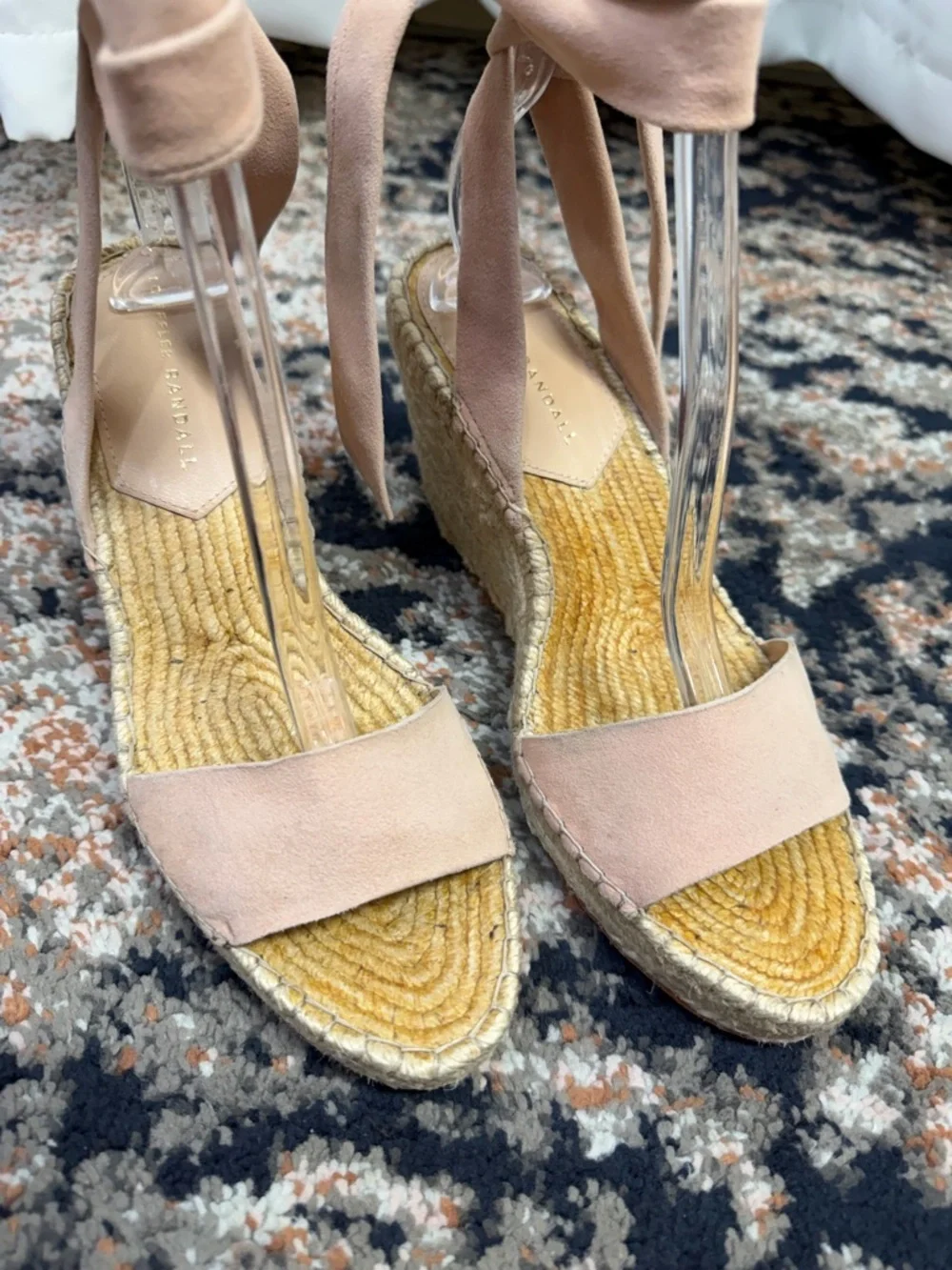 Loeffler Randall ‘Harper’ Blush Pink Suede Ankle Tie Espadrille Sandals Size 7.5